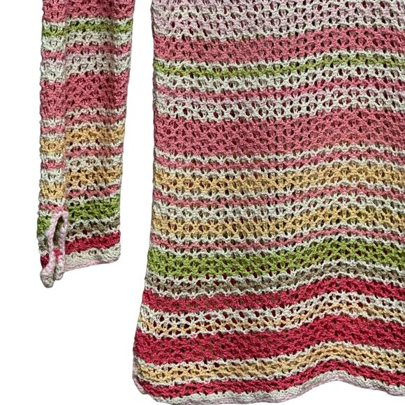 Talbots Open Stitch Crochet Silk Sweater Colorful Striped Pullover Size Medium - Picture 5 of 8